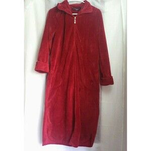 Noire Jasimine Rose Long Robe Long Sleeve Zip Front Pockets Polyester Red Size M
